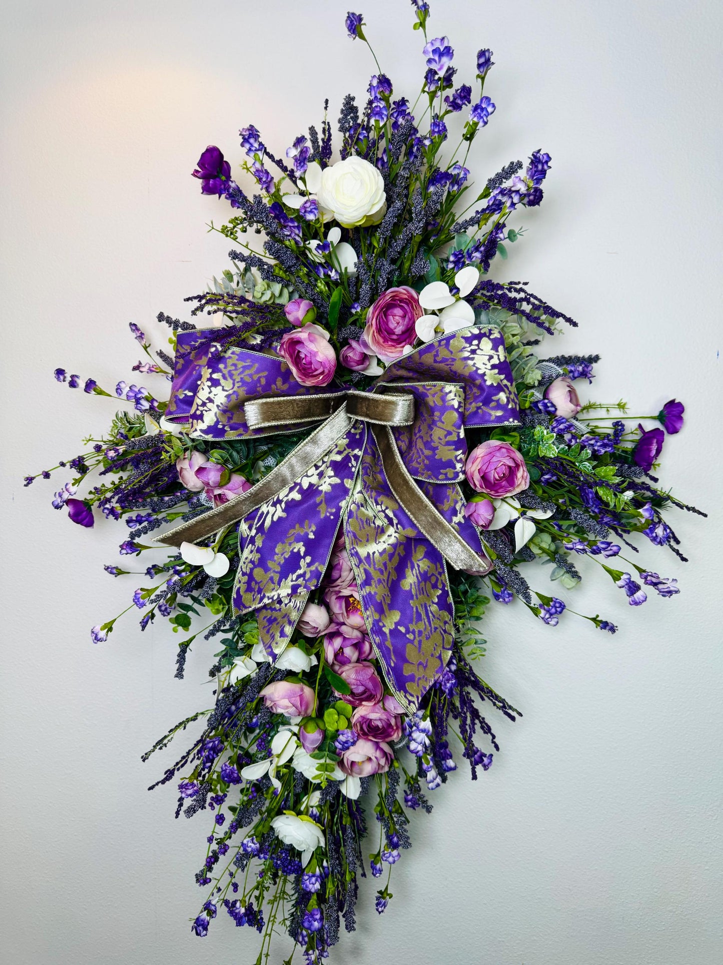 Easter Cross Wreath Oversized cross shaped floral wreath Elegant Religous Decor for front door Easter Decor Christian gifts