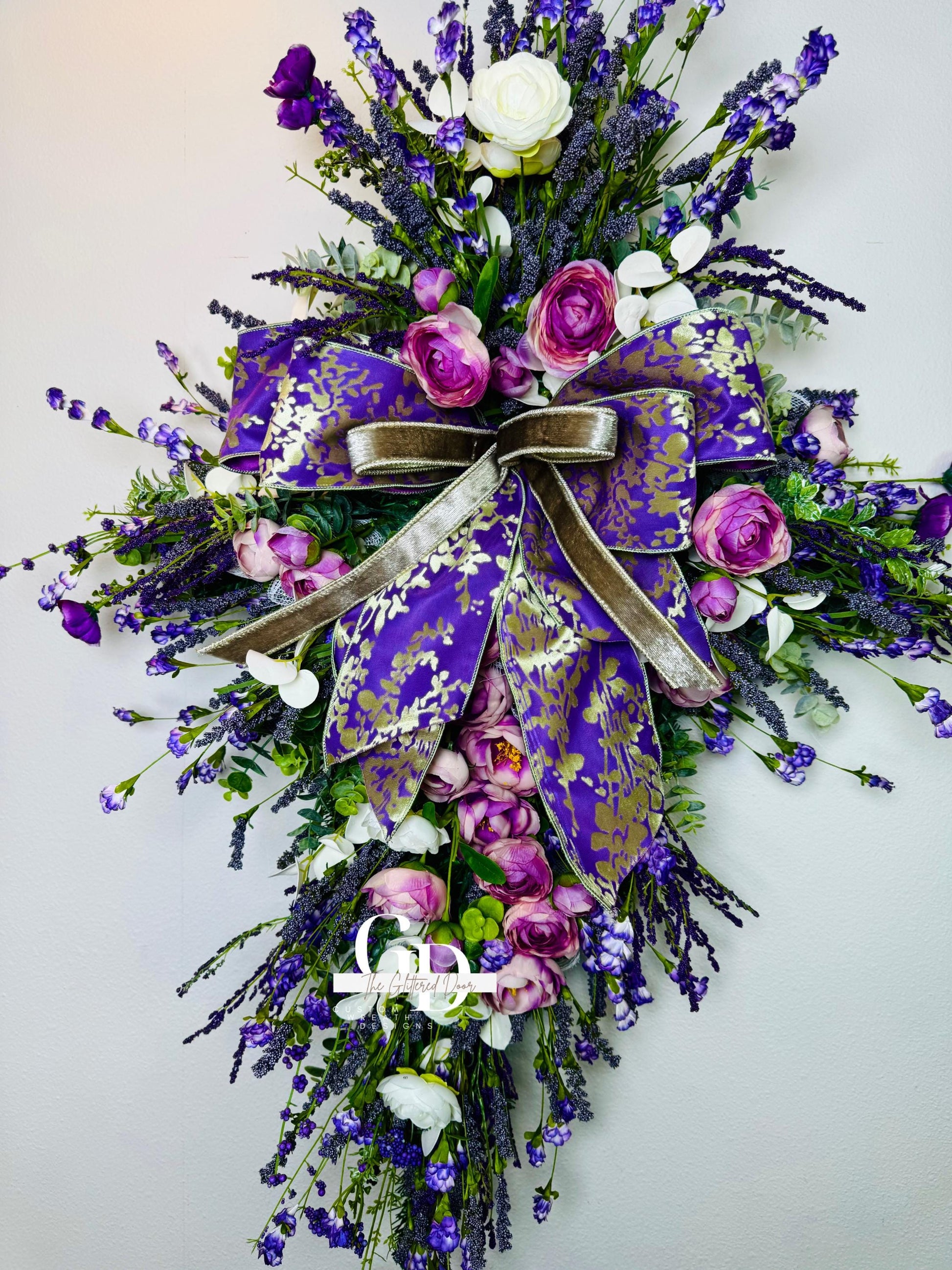 Easter Cross Wreath Oversized cross shaped floral wreath Elegant Religous Decor for front door Easter Decor Christian gifts