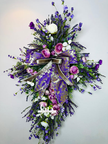 Easter Cross Wreath Oversized cross shaped floral wreath Elegant Religous Decor for front door Easter Decor Christian gifts