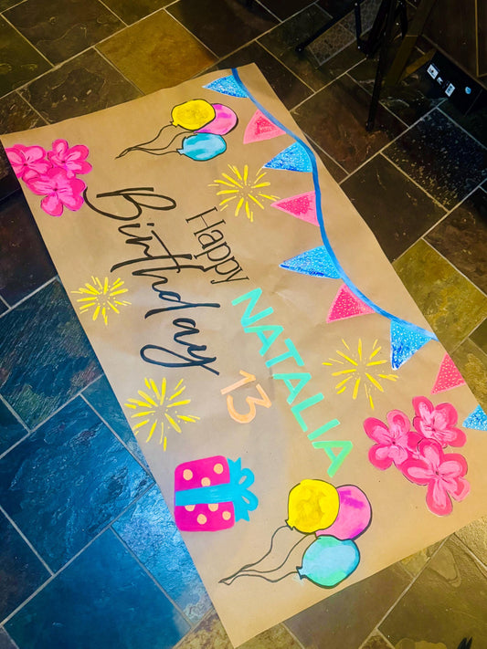 Hand Painted Custom Celebration Banner: Birthday, Galentine's Day
