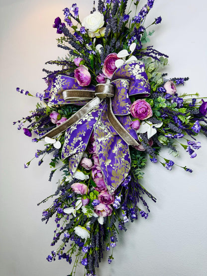 Easter Cross Wreath Oversized cross shaped floral wreath Elegant Religous Decor for front door Easter Decor Christian gifts