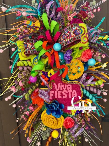 Viva Fiesta Swag Wreath - 32" Cinco de Mayo Wreath for Festive Party Decor
