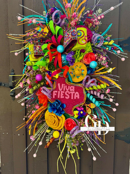 Viva Fiesta Swag Wreath - 32" Cinco de Mayo Wreath for Festive Party Decor