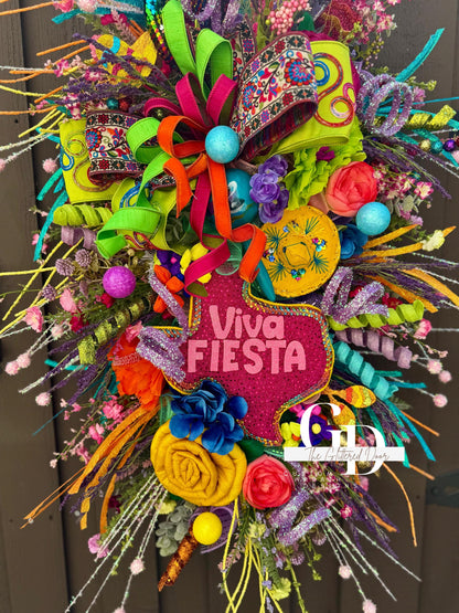 Viva Fiesta Swag Wreath - 32" Cinco de Mayo Wreath for Festive Party Decor