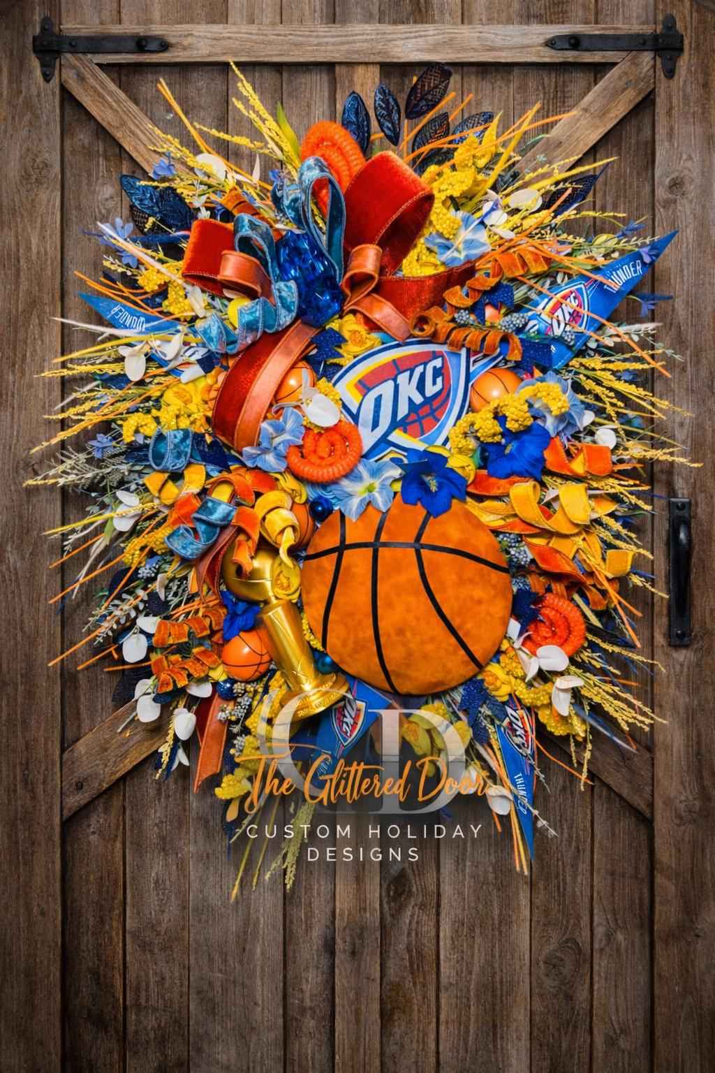 Oklahoma Basketball Fan Wreath for Front Door, Sports Fan Decor, Basketball Wreath, Game Day Door Decor, Sports Fan Gift