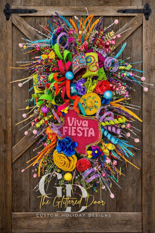 Viva Fiesta Swag Wreath - 32" Cinco de Mayo Wreath for Festive Party Decor