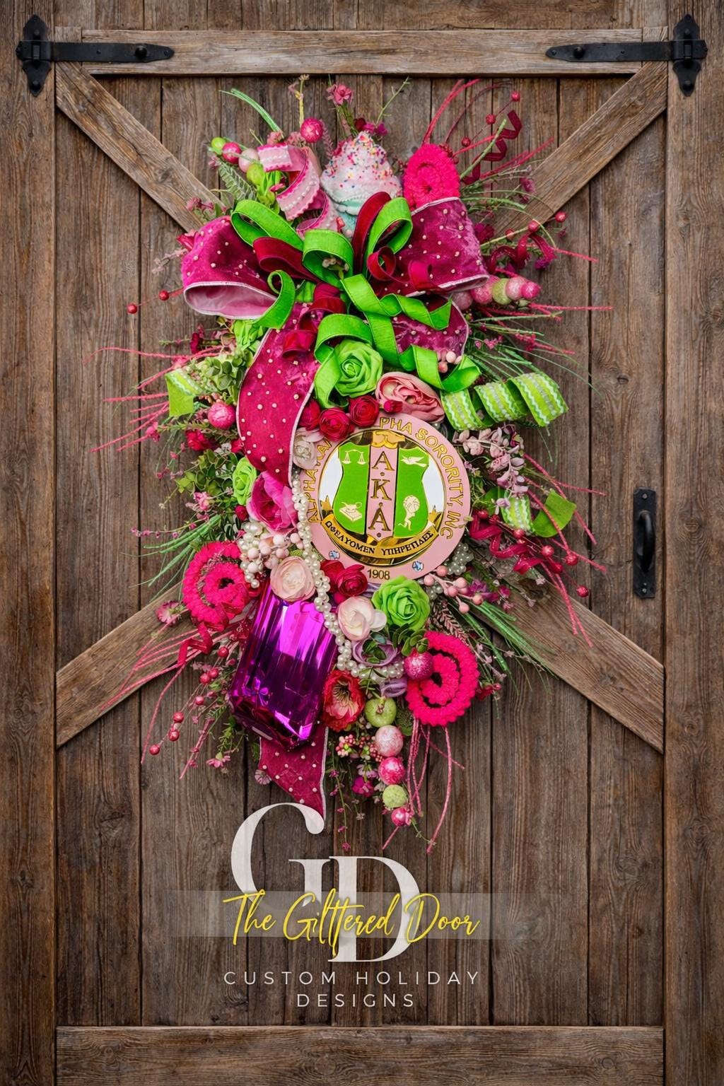 Sorority Spring Wreath in Pink and Green for Custom Front Door Swag