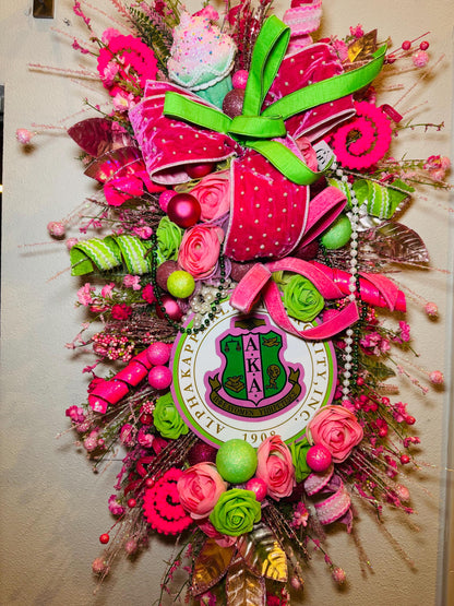 Sorority Spring Wreath in Pink and Green for Custom Front Door Swag