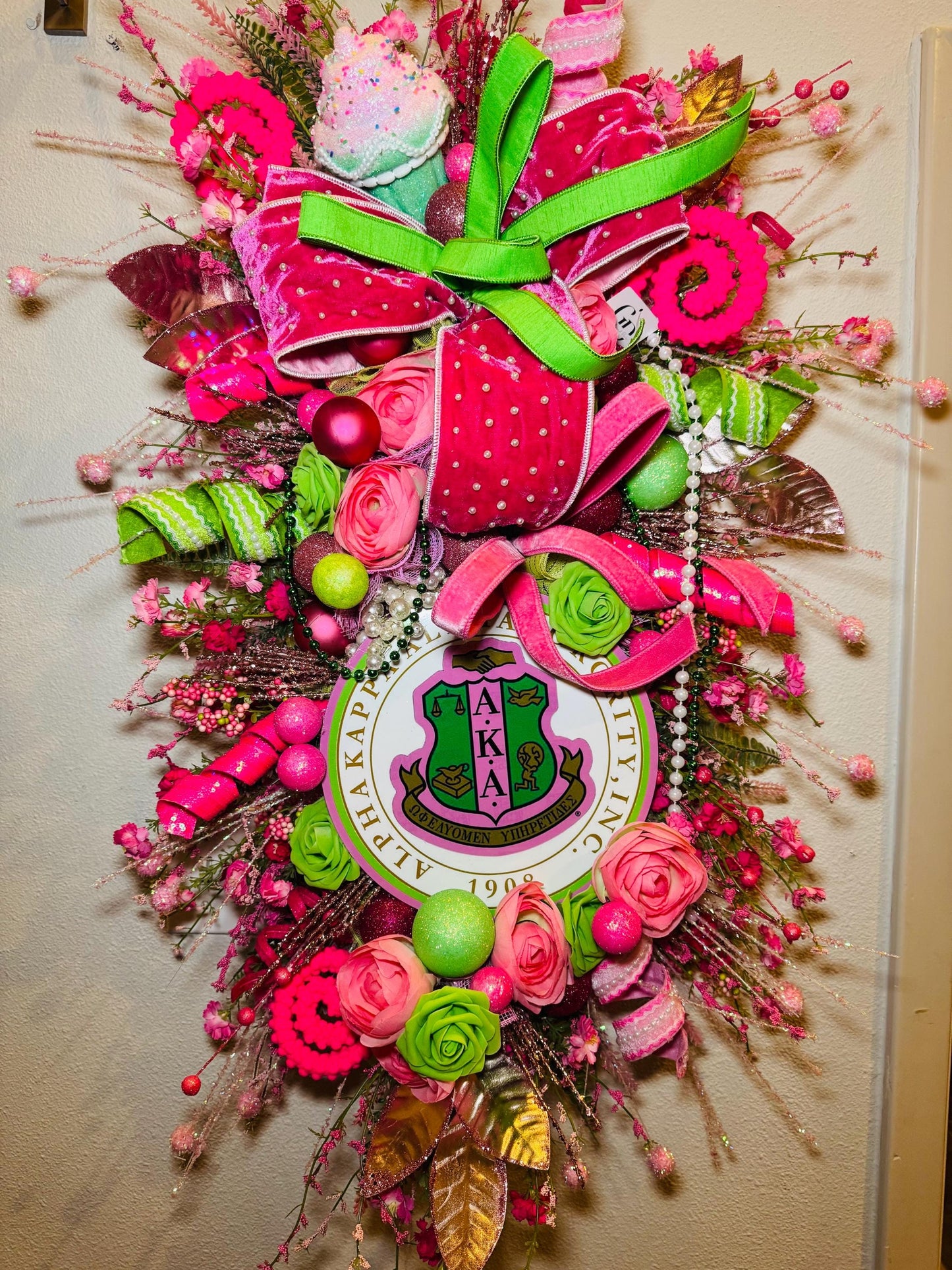 Sorority Spring Wreath in Pink and Green for Custom Front Door Swag