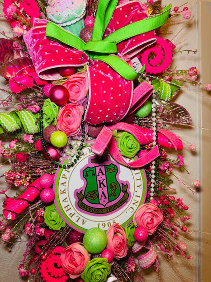 Sorority Spring Wreath in Pink and Green for Custom Front Door Swag
