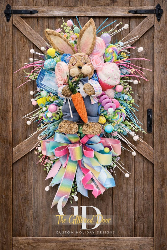 Easter Bunny Wreath XL Spring Decor Front Door Wreath for Easter and Spring Celebrations