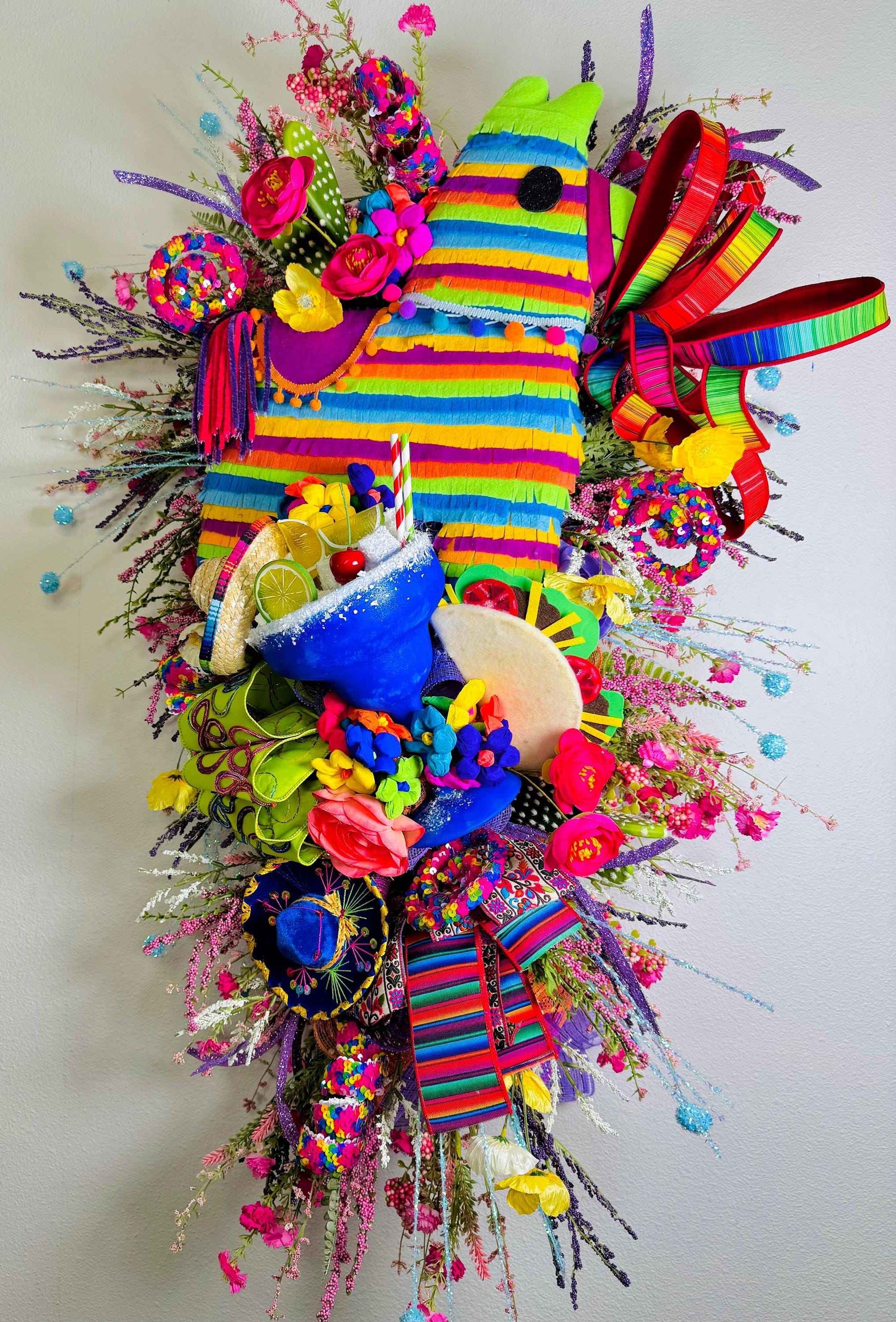 Viva Fiesta Oversized 36" Cinco de Mayo Wreath - Whimsical Designer Spring Front Door Decor