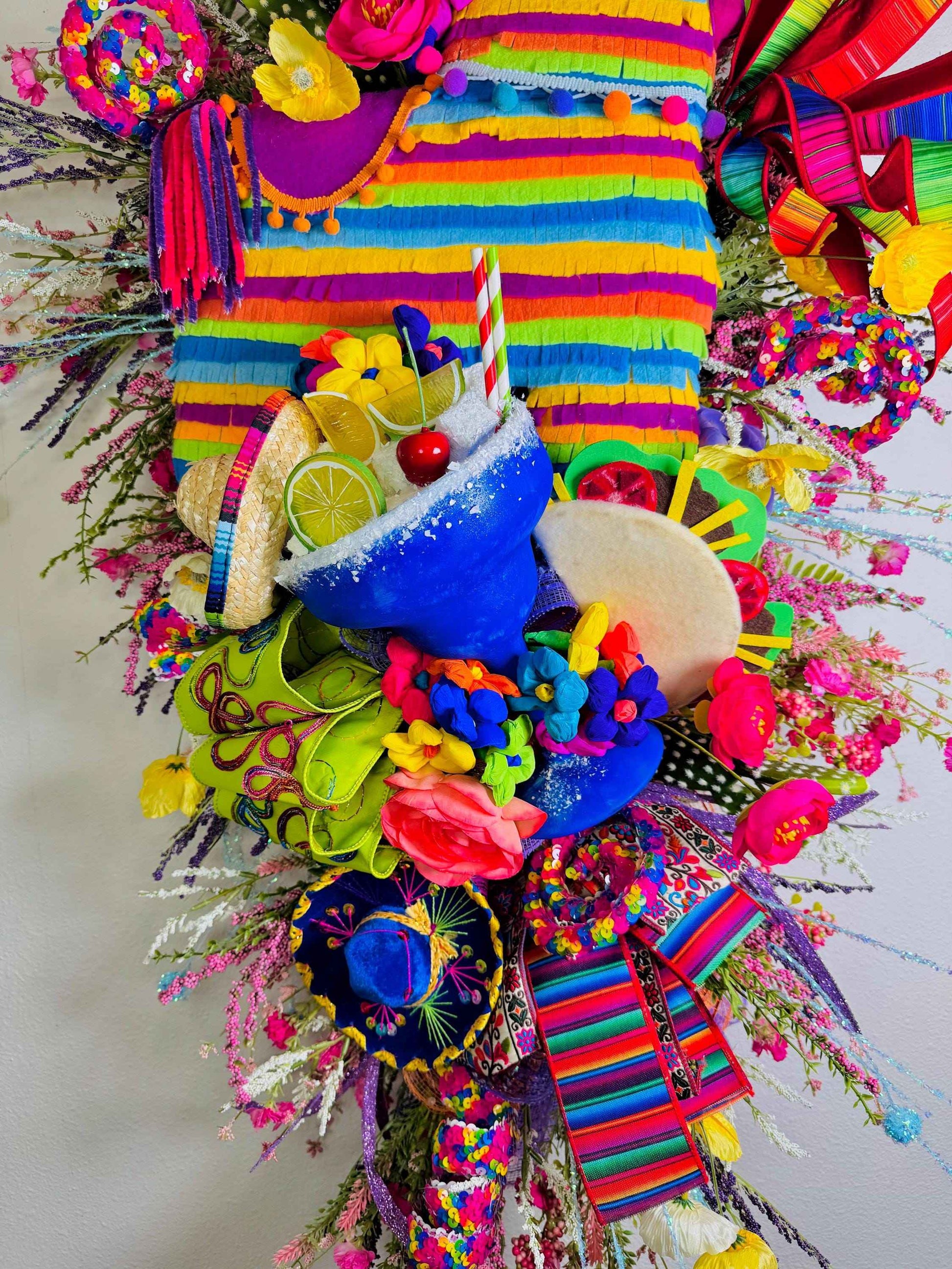Viva Fiesta Oversized 36" Cinco de Mayo Wreath - Whimsical Designer Spring Front Door Decor