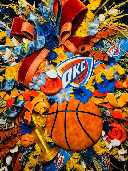 Oklahoma Basketball Fan Wreath for Front Door, Sports Fan Decor, Basketball Wreath, Game Day Door Decor, Sports Fan Gift