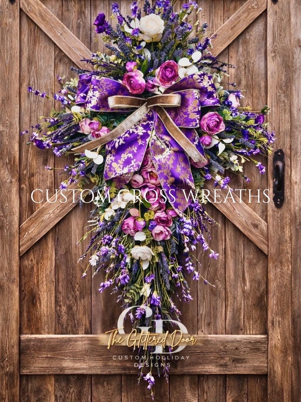 Easter Cross Wreath - Oversized Cross Shaped Floral Decor for Front Door & Elegant Christian Gifts