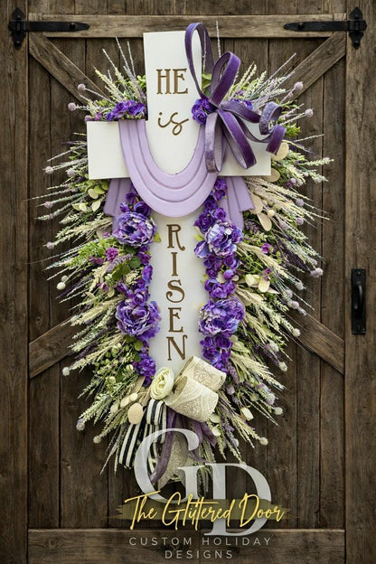 Easter Cross Wreath XXL Swag Oversized He is Risen Luxury Spring Decor for Front Door