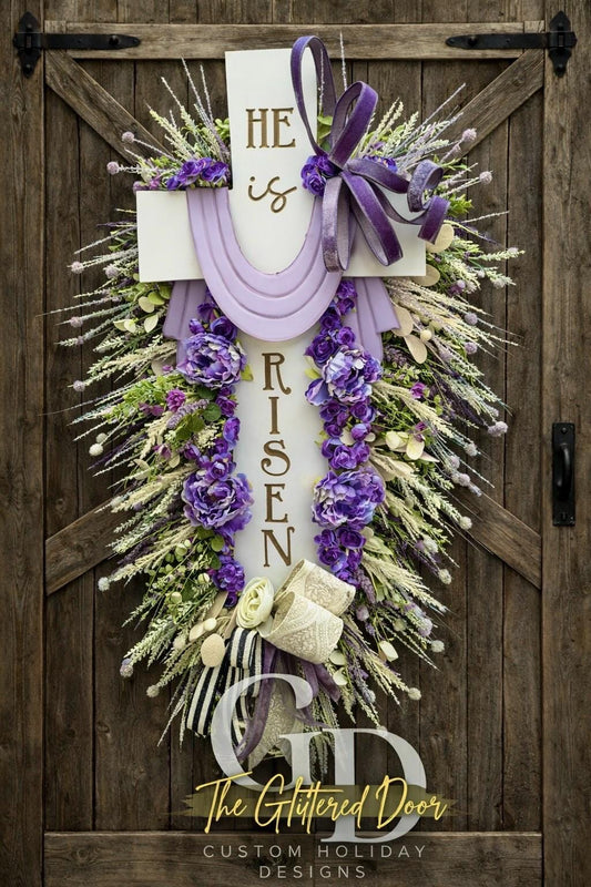 Easter Cross Wreath XXL Swag Oversized He is Risen Luxury Spring Decor for Front Door