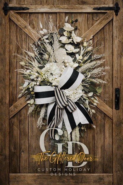 Custom Hydrangea Wreath for Everyday Use - Modern Farmhouse Door Decor in Neutral Colors
