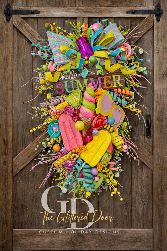 Oversized Popsicle Summer Wreath: Custom Pool Party Decor Tropical swag wreath Ice cream fun wreath