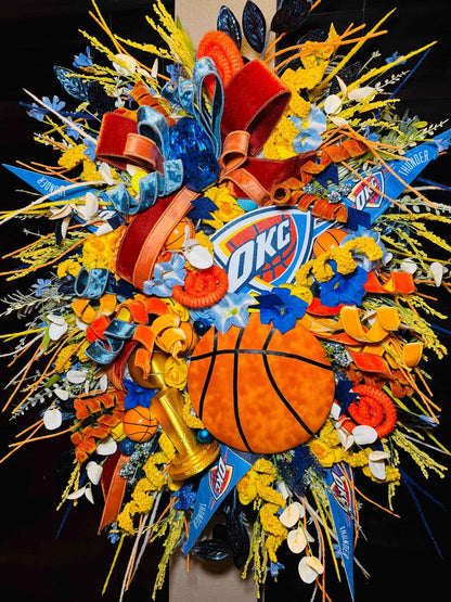 Oklahoma Basketball Fan Wreath for Front Door, Sports Fan Decor, Basketball Wreath, Game Day Door Decor, Sports Fan Gift