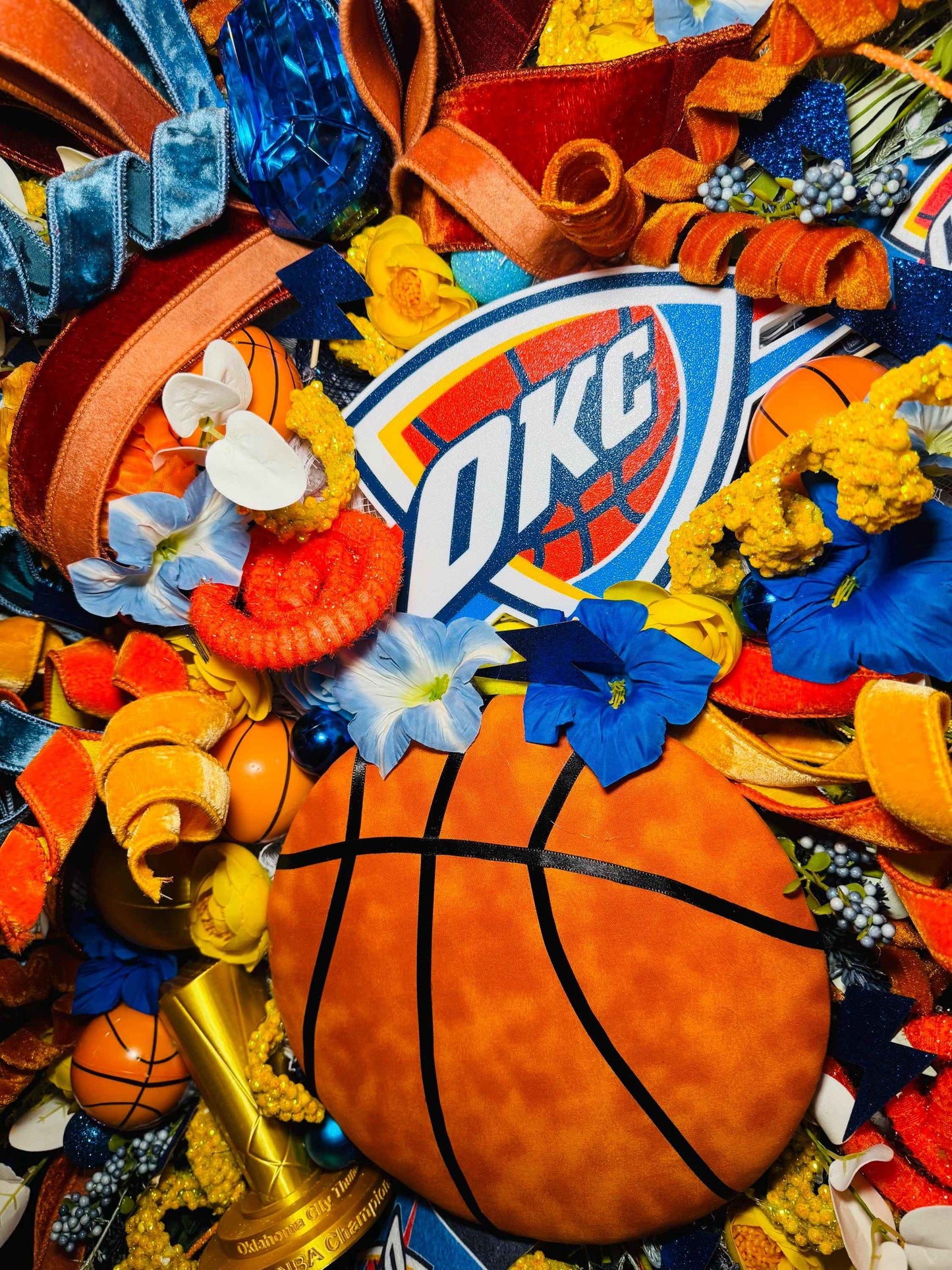 Oklahoma Basketball Fan Wreath for Front Door, Sports Fan Decor, Basketball Wreath, Game Day Door Decor, Sports Fan Gift