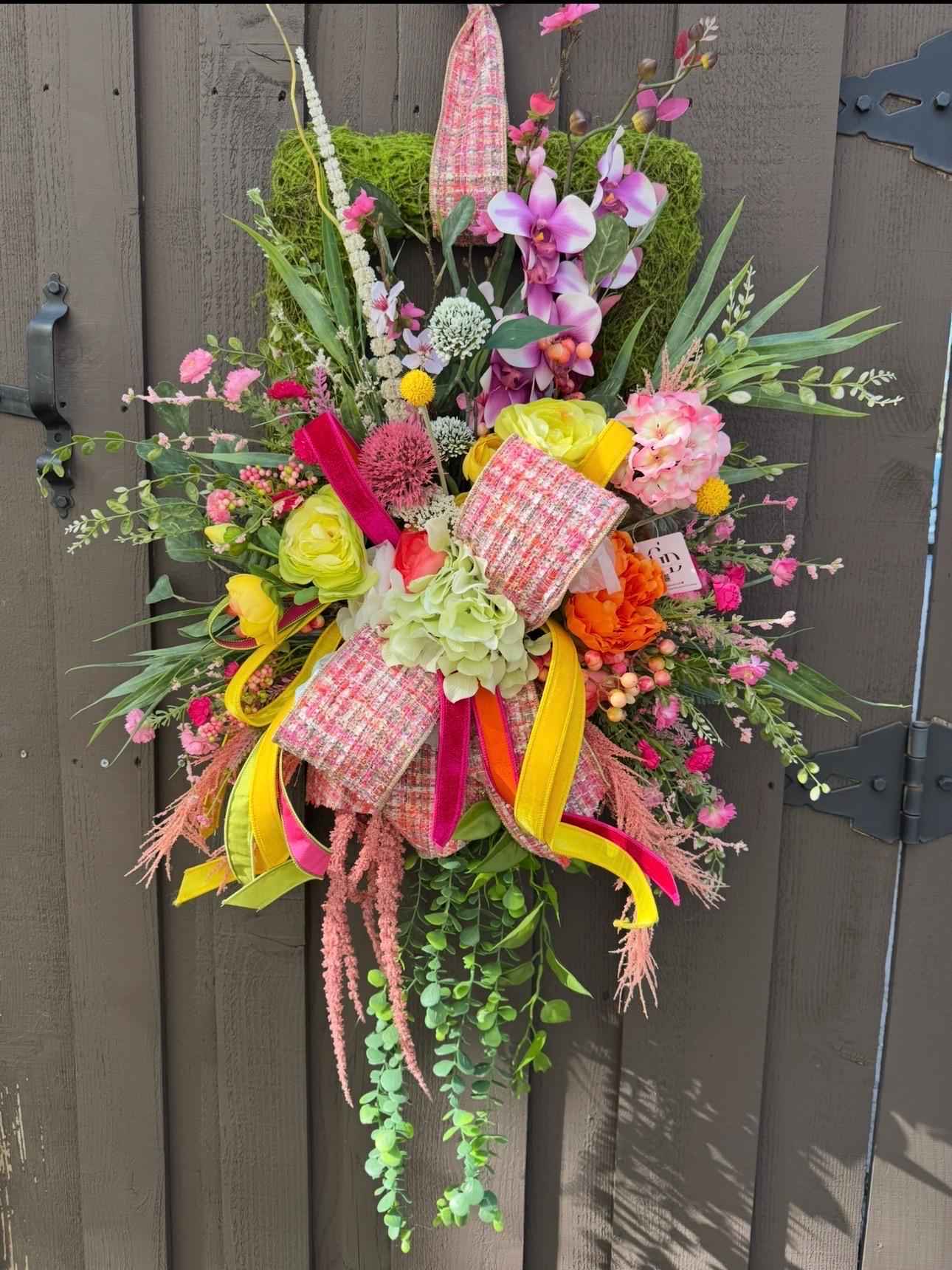 Spring Floral Door Swag | Moss Rectangle Door Hanger Wreath | Colorful Spring Front Door Decor | Easter Spring Wreath | Garden Style Floral
