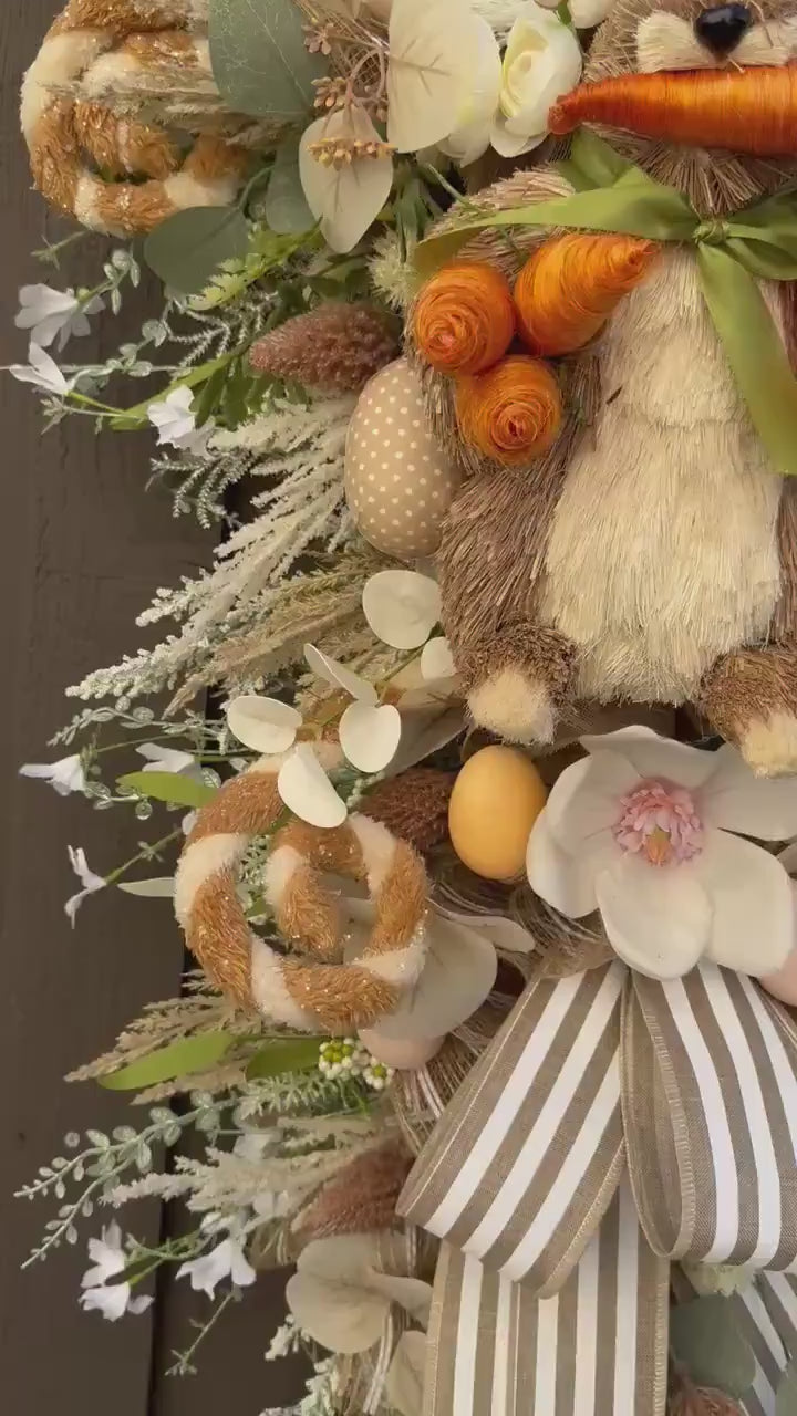 Easter/Spring Bunny Swag Wreath Neutral Tones. Spring Decor xl wreath Front Porch Easter Decor