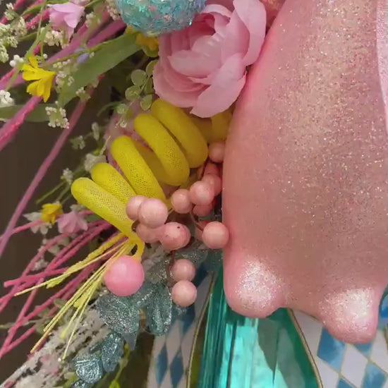 Easter/Spring Bunny Swag Wreath Pink and Blue Front Door Wreath Glam Spring Decor Xl wreath for door Spring wreath Easter Decor