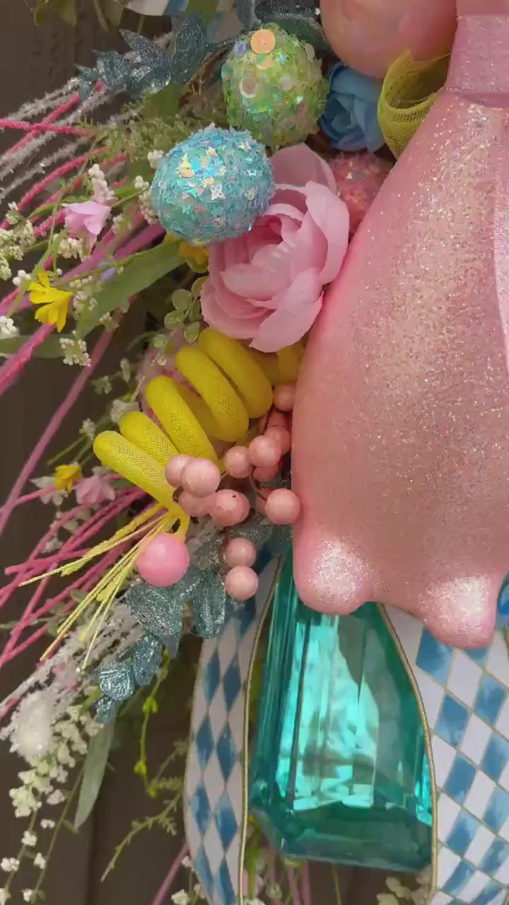 Easter/Spring Bunny Swag Wreath Pink and Blue Front Door Wreath Glam Spring Decor Xl wreath for door Spring wreath Easter Decor