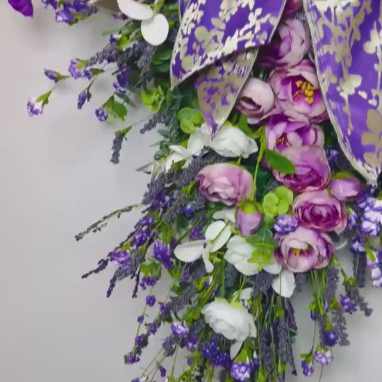 Easter Cross Swag Wreath: Lavender Purple Floral Elegant Door Decor Statement luxury wreath for front door