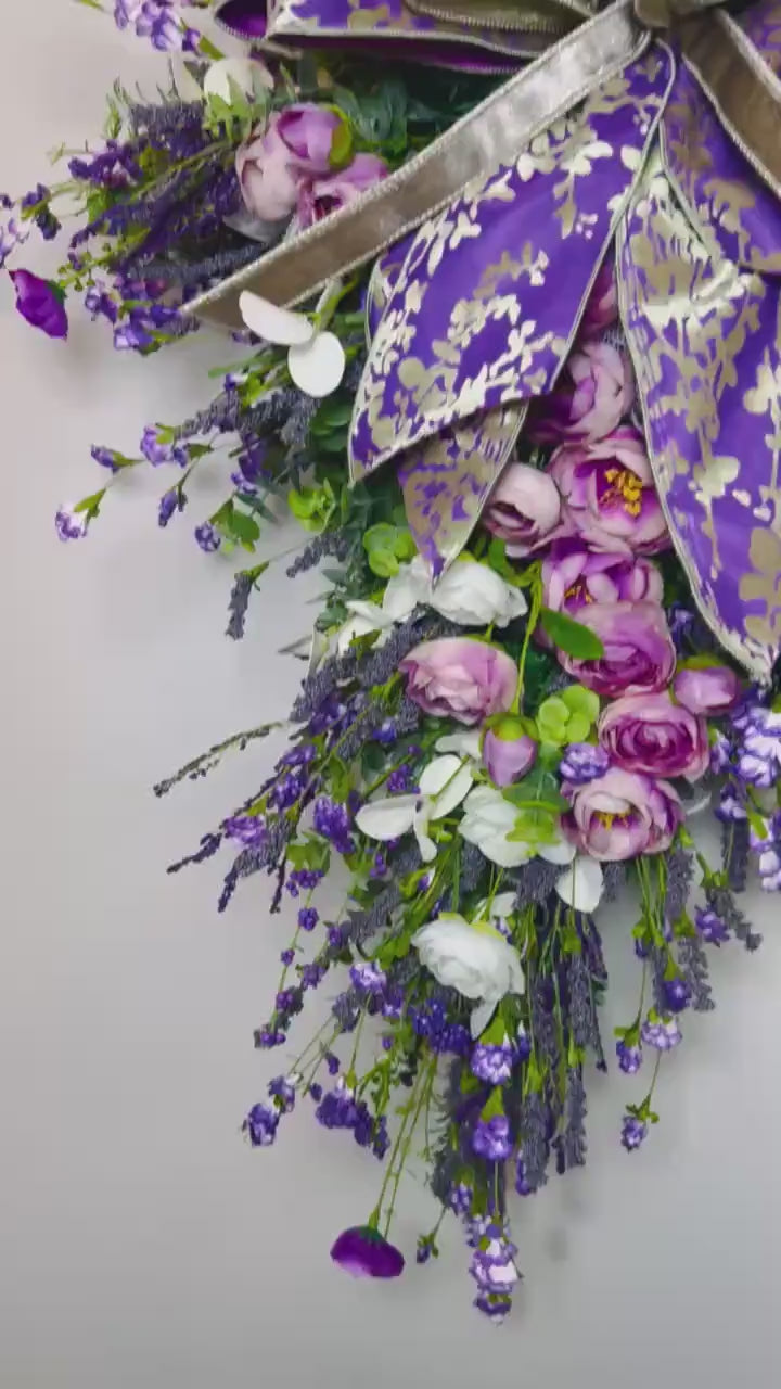 Easter Cross Swag Wreath: Lavender Purple Floral Elegant Door Decor Statement luxury wreath for front door
