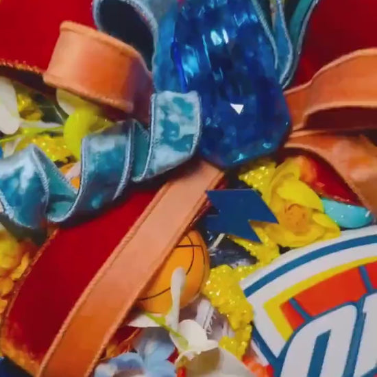 OKC Thunder Wreath for Front Door, Oklahoma City Thunder Fan Decor, Basketball Wreath, Game Day Door Decor, Sports Fan Gift