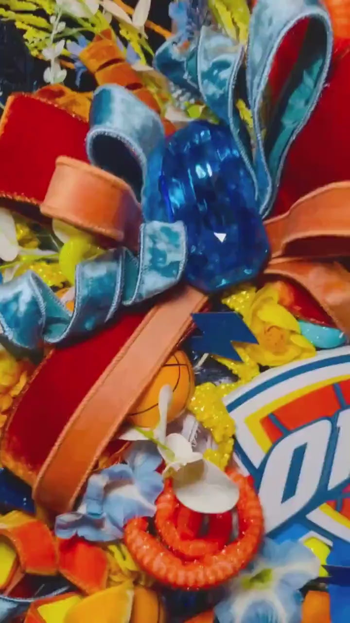 OKC Thunder Wreath for Front Door, Oklahoma City Thunder Fan Decor, Basketball Wreath, Game Day Door Decor, Sports Fan Gift