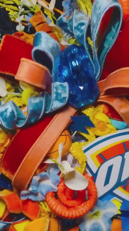 OKC Thunder Wreath for Front Door, Oklahoma City Thunder Fan Decor, Basketball Wreath, Game Day Door Decor, Sports Fan Gift