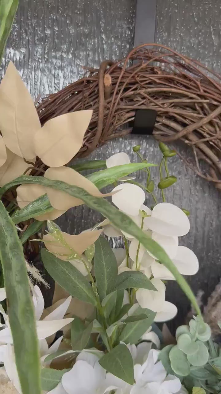 Custom Grapevine Hydrangea Everyday Wreath: Modern Farmhouse Door Decor Front Door wreath Neutral colors wreath