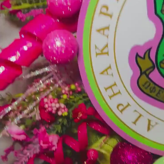 Sorority Pink and Green Spring Wreath, Custom Front Door Swag