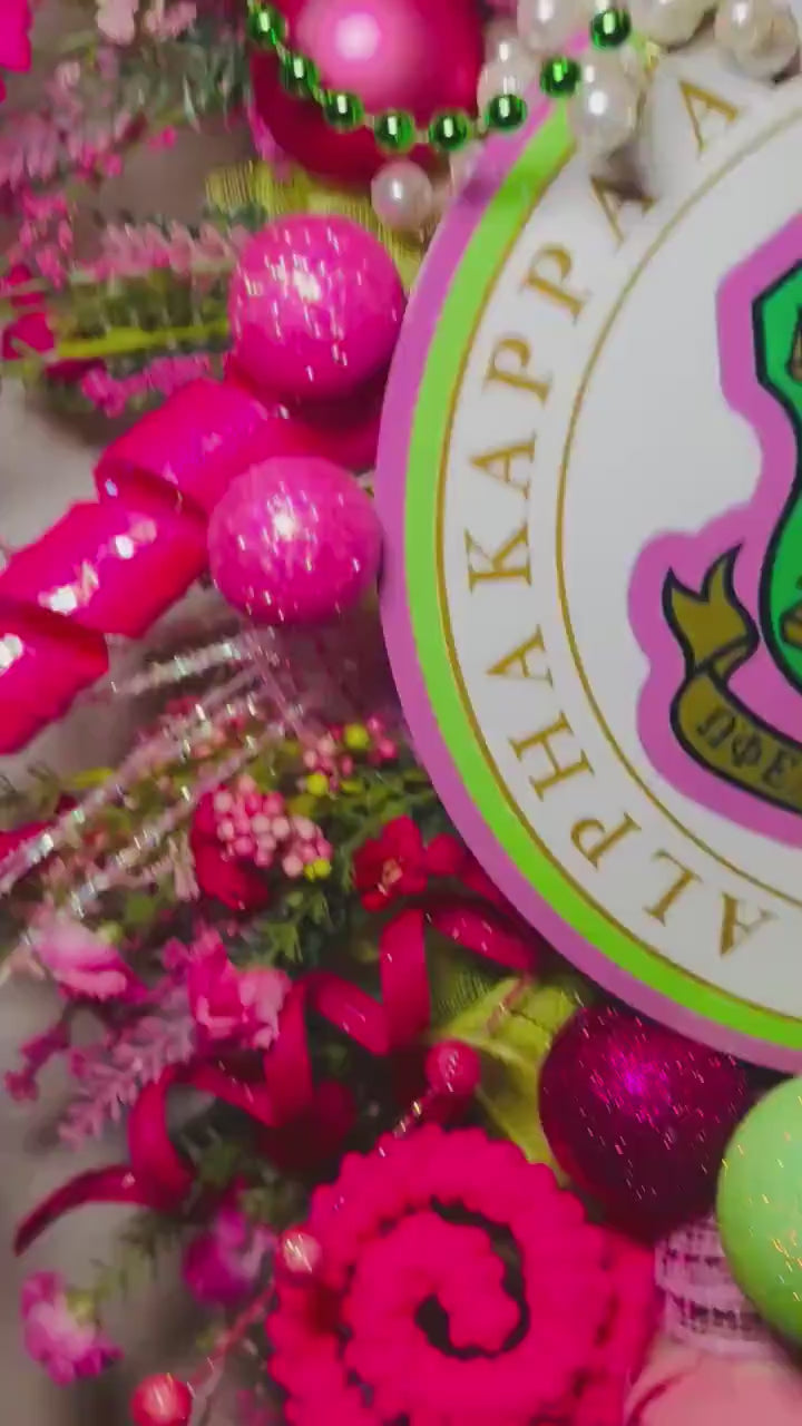 Sorority Pink and Green Spring Wreath, Custom Front Door Swag