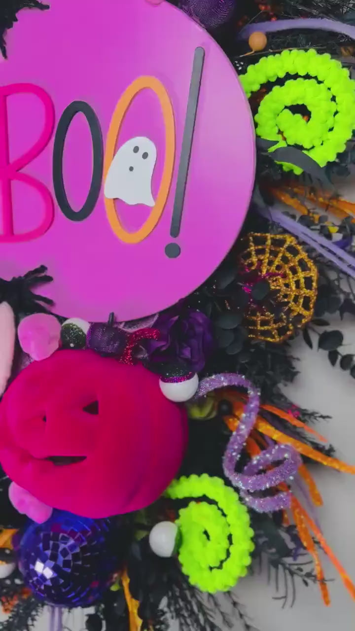 Halloween swag Wreath pink pumpkin wreath Fall Front door Decor Halloween Decor front door wreath for fall Trick or Treat boo sign wreath