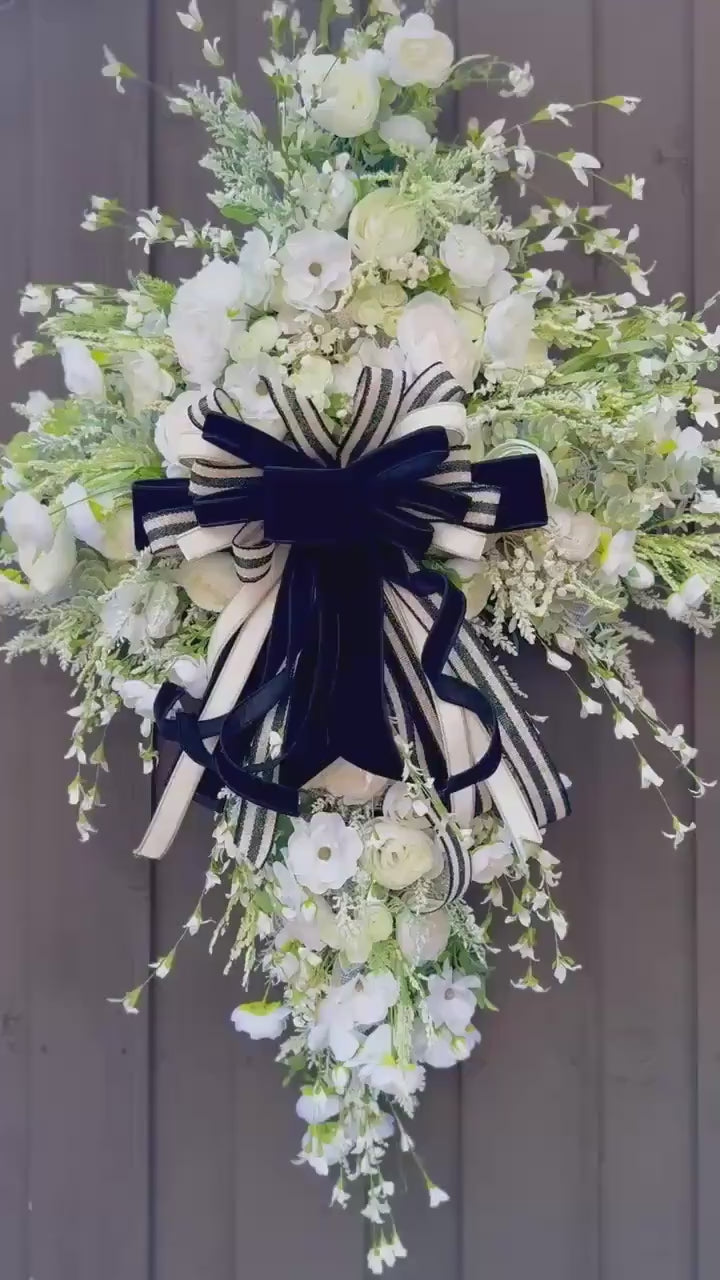 Easter Swag Cross Wreath Oversized cross shaped floral wreath Elegant Religous Decor for front door Easter Decor Christian gifts