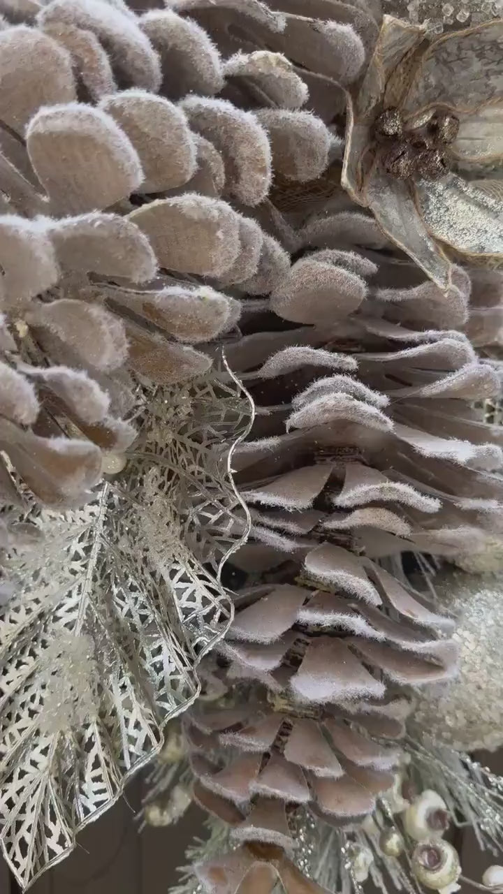 Rustic Christmas Decor Champagne  glam xl swag wreath Natural Christmas wreath Designer Ribbon Holiday decor Christmas decor Made to Order
