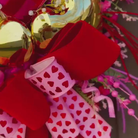 Valentines Day Pink and Red swag wreath Glam wreath Holiday decor Heart wreath for winter Valentines decor Elegant wreath