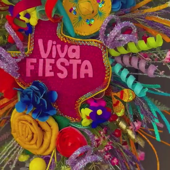 Viva Fiesta Designer Wreath: 32" Cinco de Mayo Front Door Decor spring wreath for front door, whimsical Mexican party porch decor