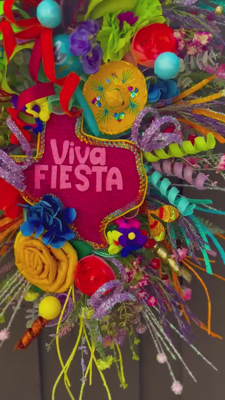 Viva Fiesta Designer Wreath: 32" Cinco de Mayo Front Door Decor spring wreath for front door, whimsical Mexican party porch decor