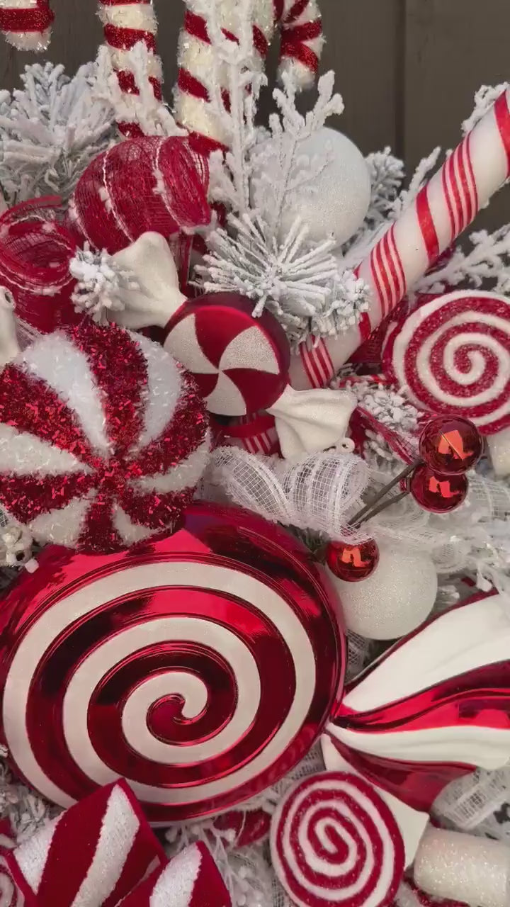 Candy Cane Ln Christmas swag wreath Red and White Christmas wreath Candyland Designer Ribbon Holiday wreath Holiday decor Christmas decor