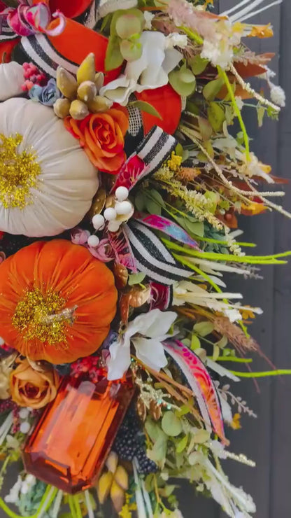 Fall Swag Wreath Pumpkin Wreath Orange Fall Front door Decor XL oversized wreath Thanksgiving wreath Thanksgiving decor Made to Order