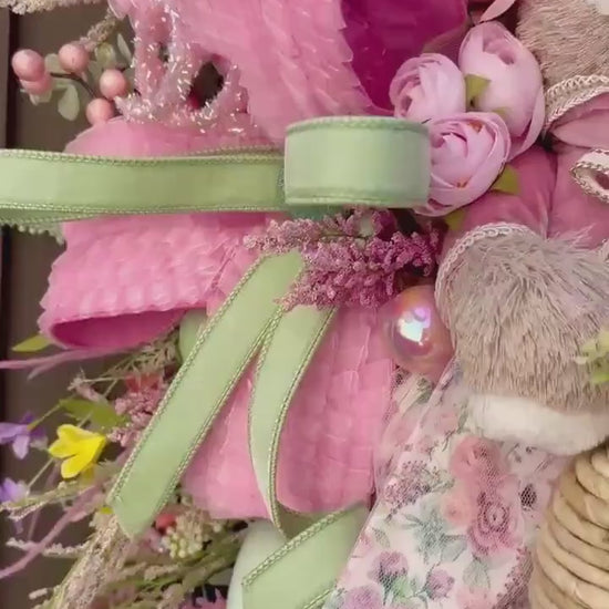 Easter/Spring Bunny Swag Wreath Bridgerton glam Pink Front Door Wreath Elegant Spring Decor Xl wreath for door Spring wreath Easter Decor