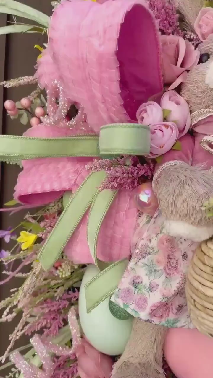 Easter/Spring Bunny Swag Wreath Bridgerton glam Pink Front Door Wreath Elegant Spring Decor Xl wreath for door Spring wreath Easter Decor
