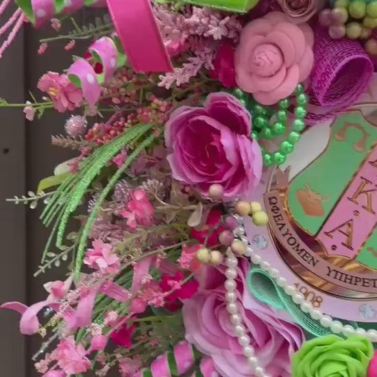 AKA Swag Wreath Custom Made to Order Pink and Green Wreath Sorority Wreath AKA decor Sorority gifts Pink and Green Spring wreath AKA gifts