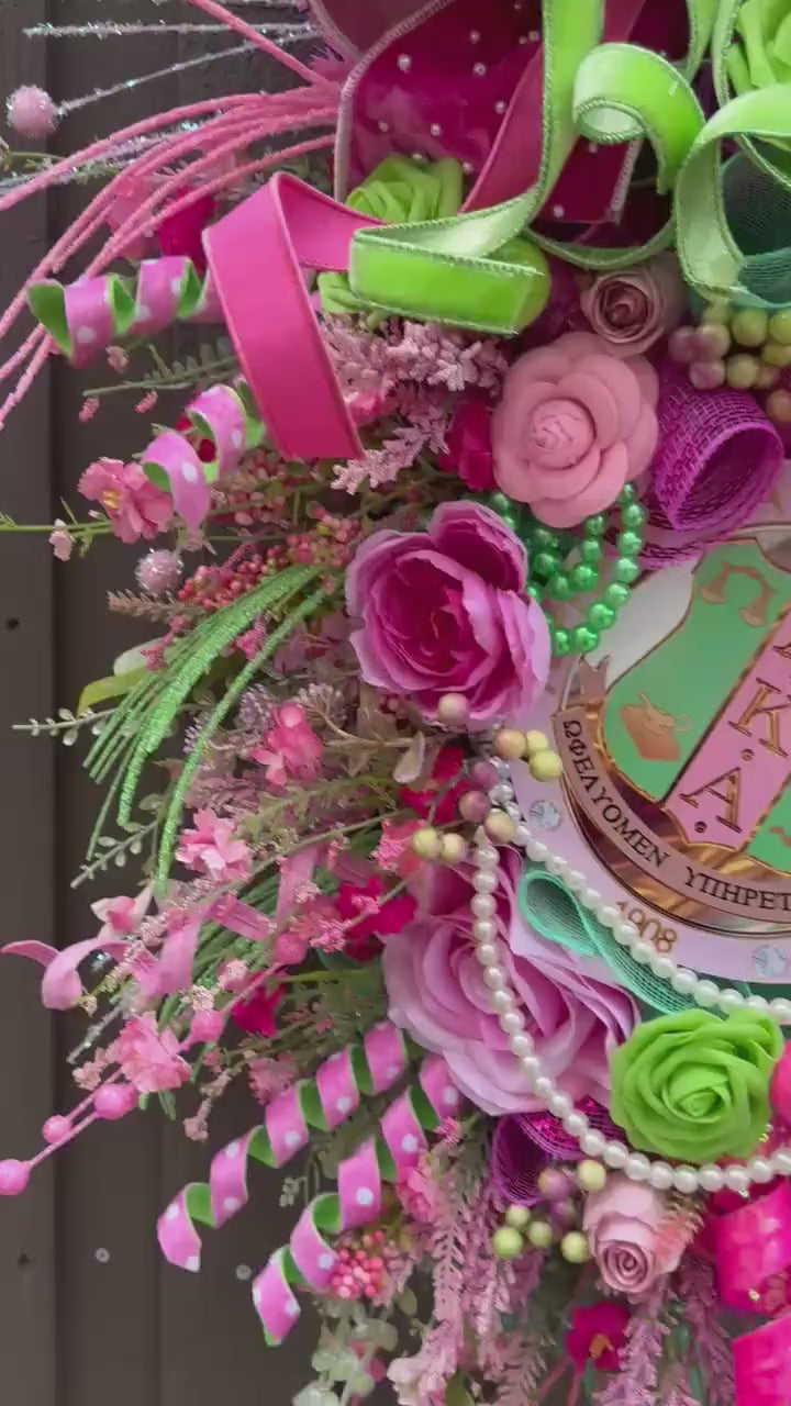 AKA Swag Wreath Custom Made to Order Pink and Green Wreath Sorority Wreath AKA decor Sorority gifts Pink and Green Spring wreath AKA gifts