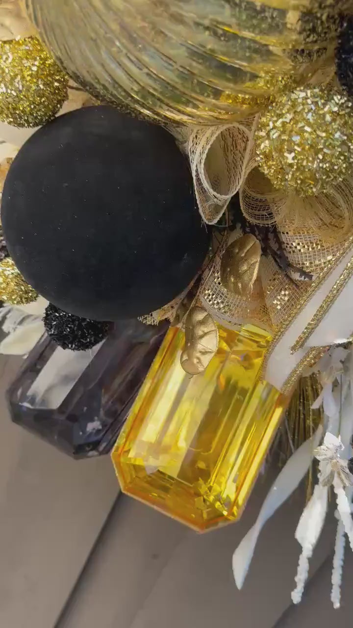 Black white & Gold glam xl wreath Jewel Ornaments wreath Elegant Christmas Wreath Holiday decor Christmas decor Made to Order